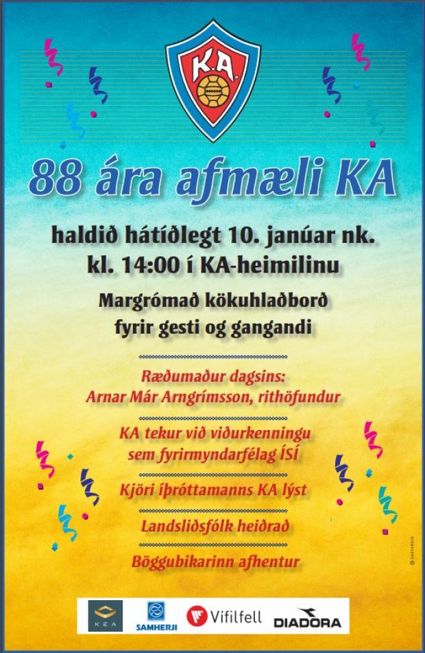 88 ra afmlisfagnaur KA  sunnudaginn kl. 14.00